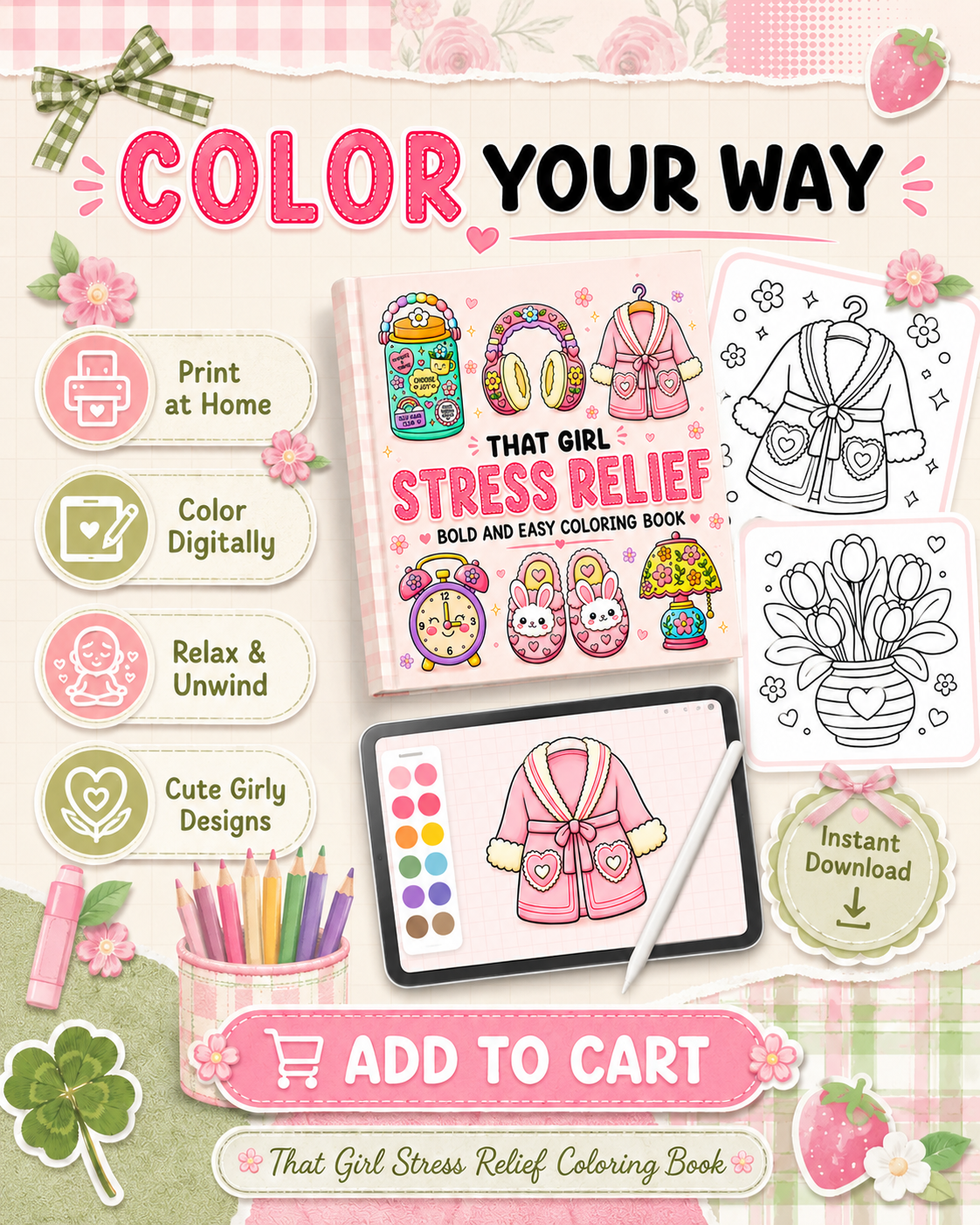That Girl Stress Relief Coloring Book | Digital Download