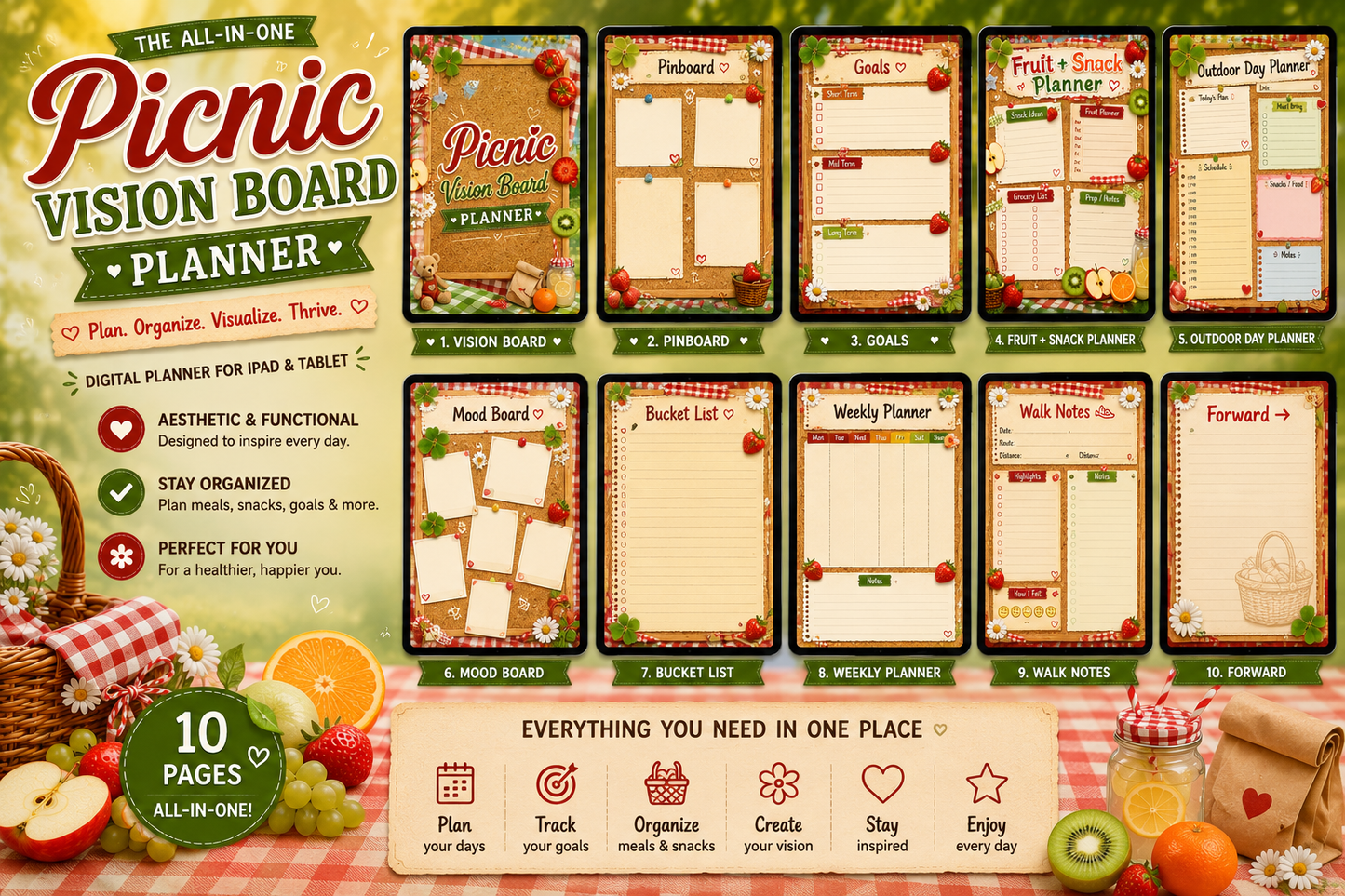 Picnic Vision Board Digital Planner