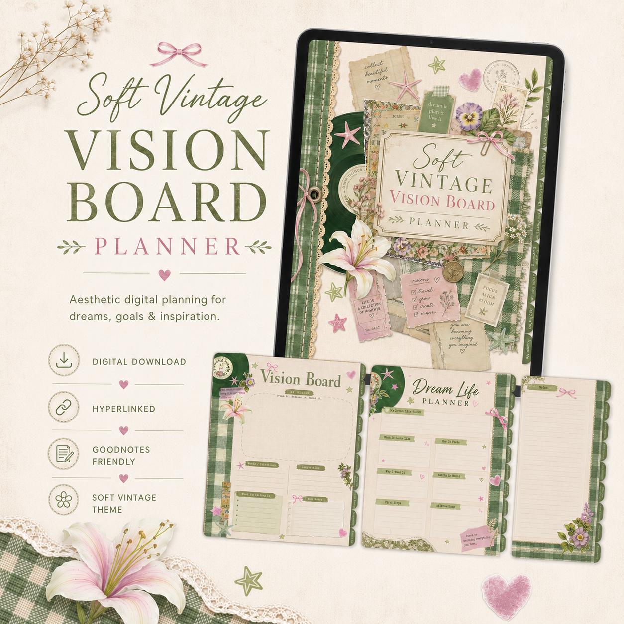 Soft Vintage Vision Board Digital Planner