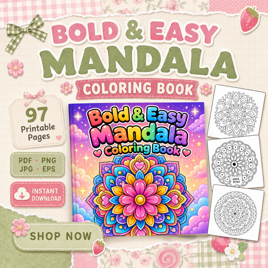 Easy Mandala Coloring Book | 97 Printable Coloring Pages + 9 Cover Options