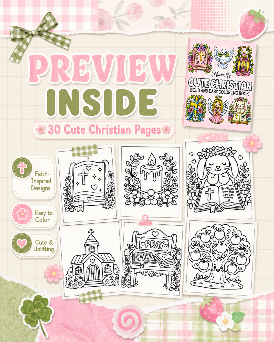 Cute Christian Bold & Easy Coloring Book – Digital Download