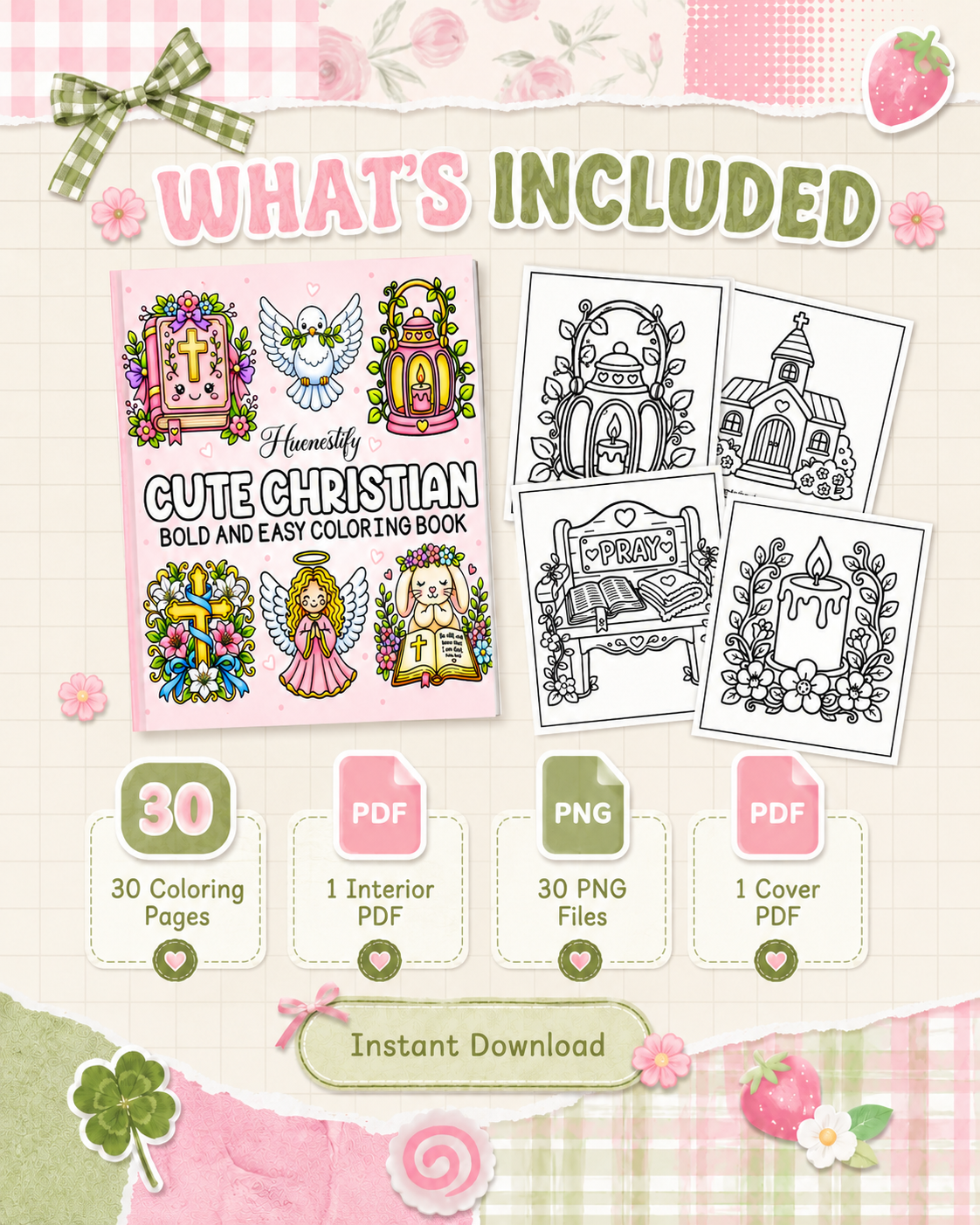 Cute Christian Bold & Easy Coloring Book – Digital Download