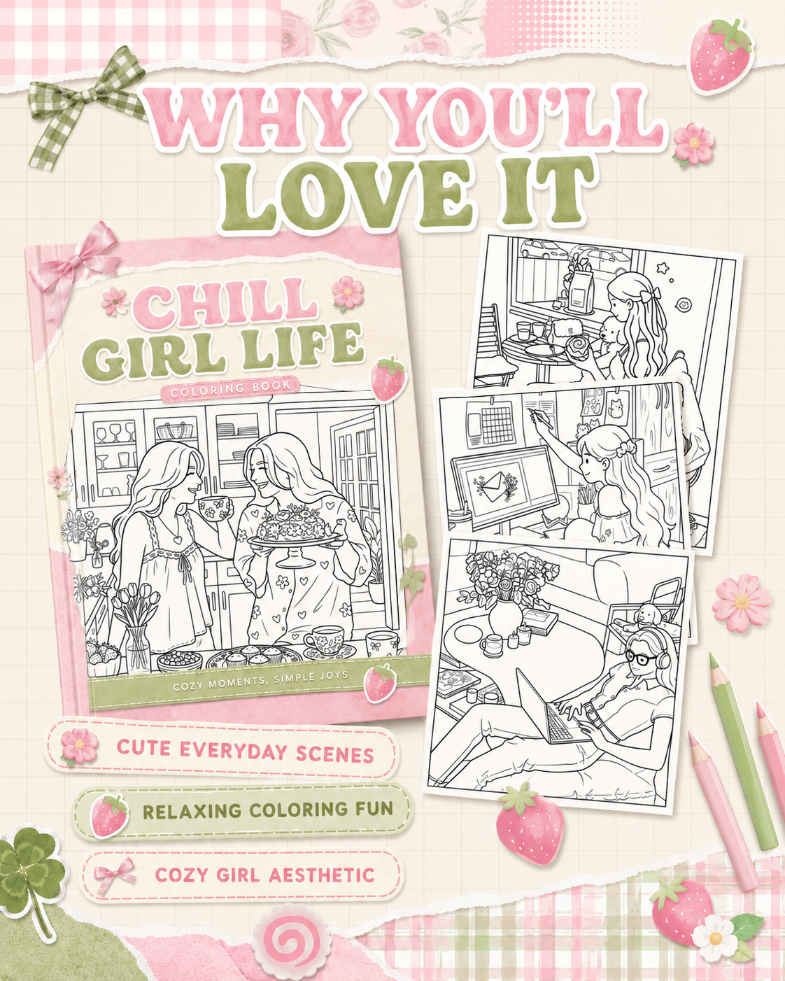 Chill Girl Life Coloring Book | 40 Cozy Girl Aesthetic Pages