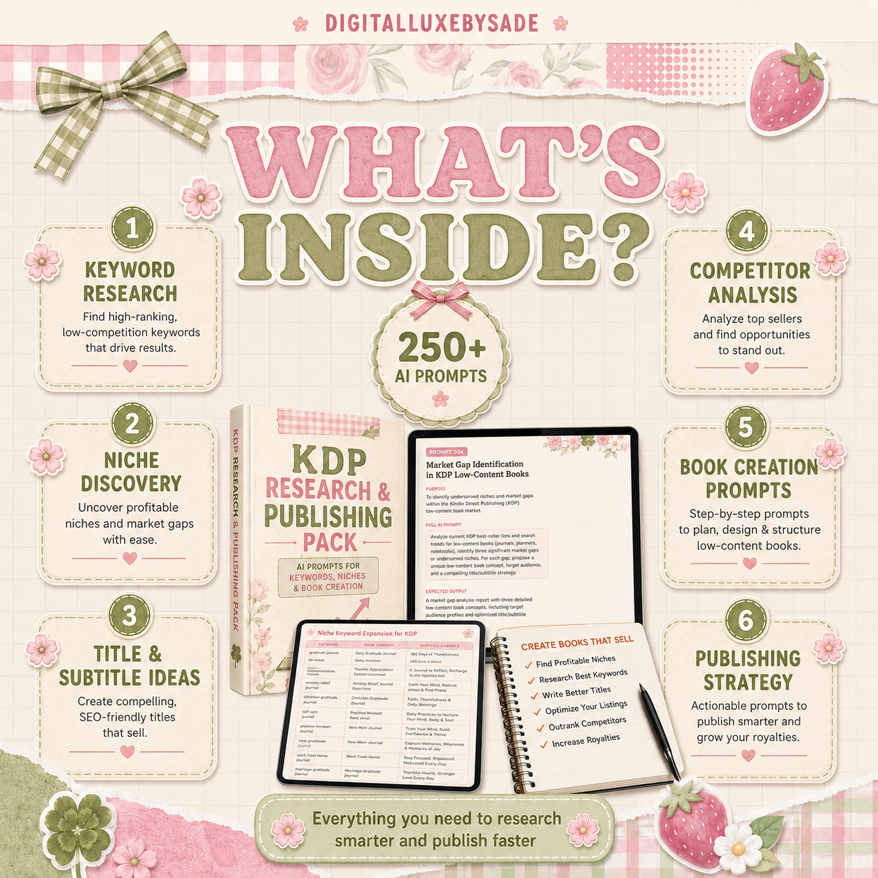 KDP Research & Publishing Pack | 250+ AI Prompts for Keywords, Niches & Book Creation