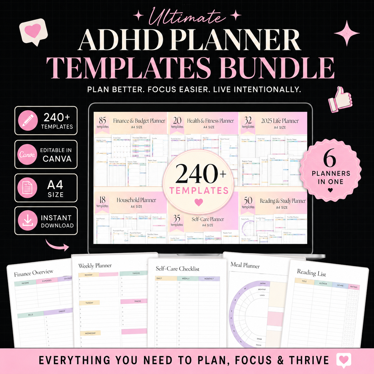 Ultimate ADHD Planner Templates Bundle