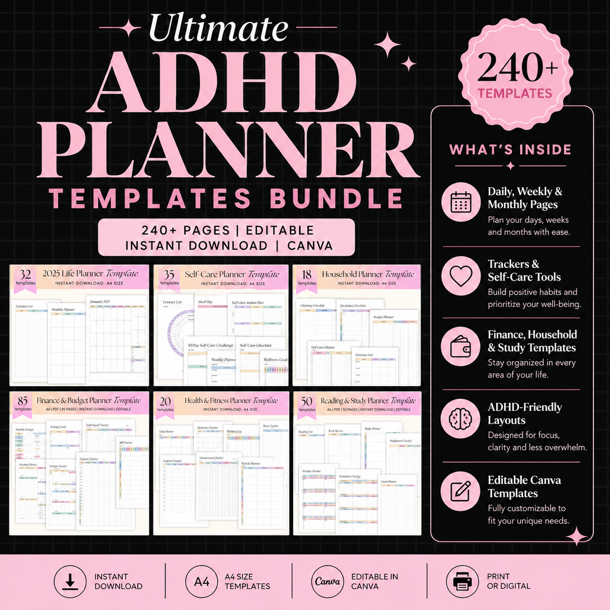 Ultimate ADHD Planner Templates Bundle