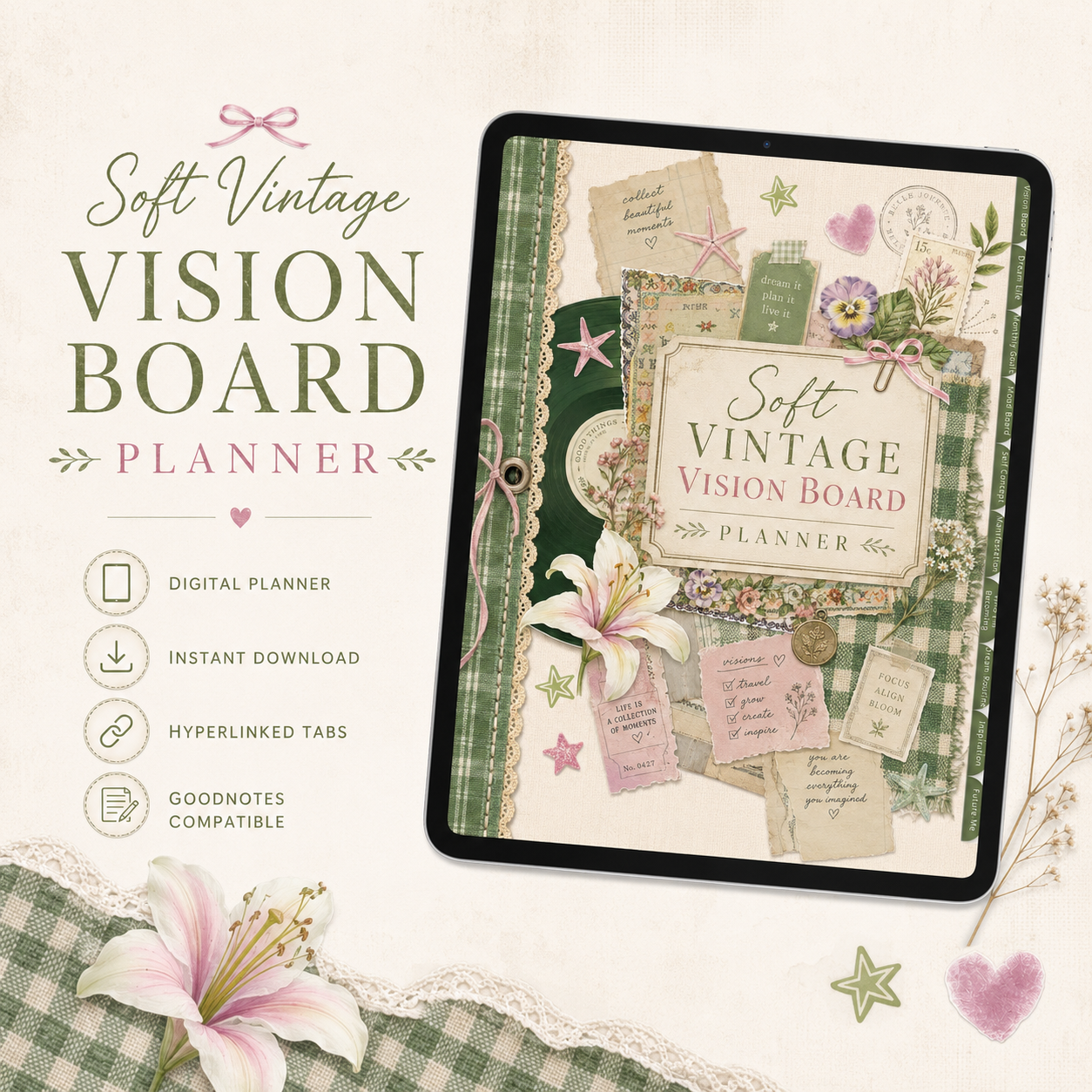 Soft Vintage Vision Board Digital Planner