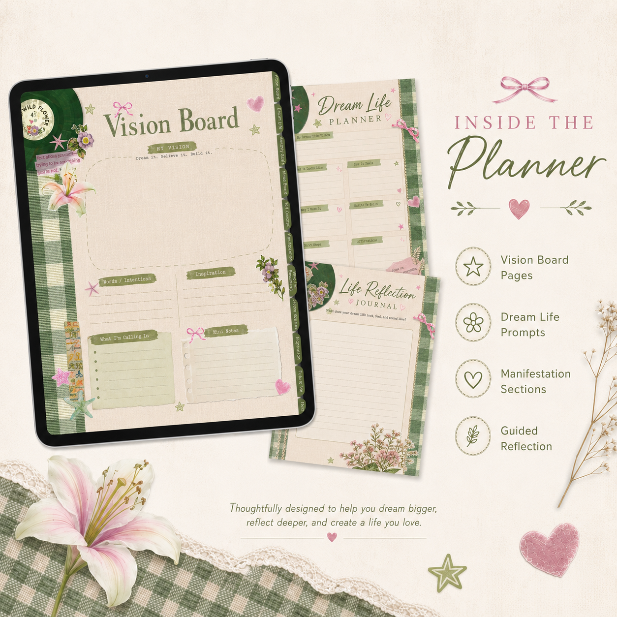 Soft Vintage Vision Board Digital Planner
