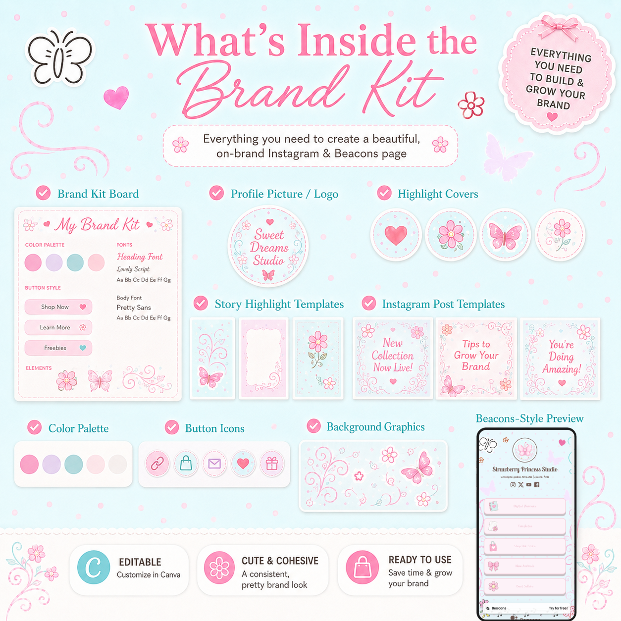 Blue Saturn Beacons Theme + Instagram Branding Kit Bundle