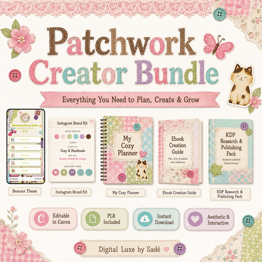 Patchwork Creator Bundle — Beacons Theme, Instagram Brand Kit &amp; Digital Product Seller Kit